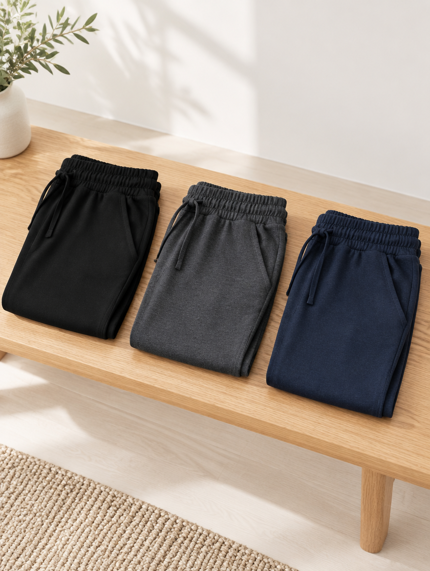 Weekend Capri folded in black, charcoal grey and navy