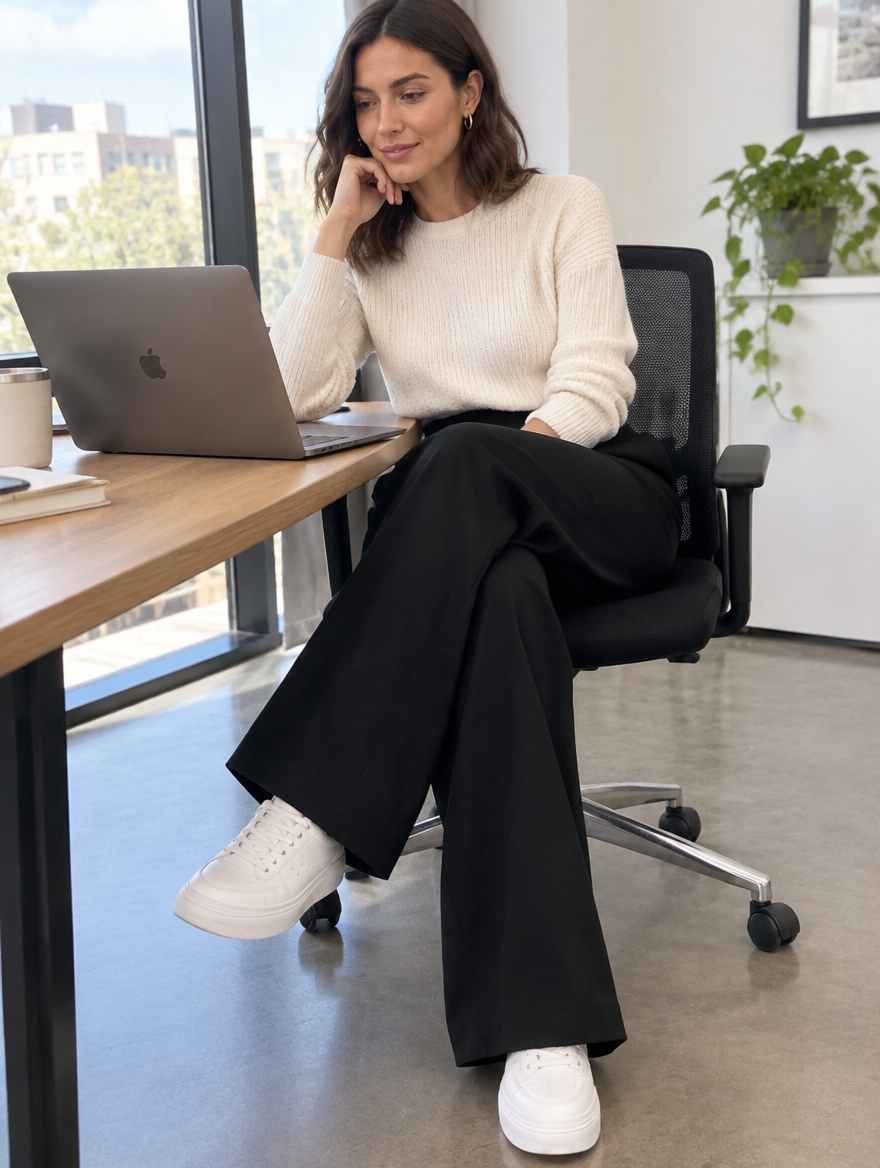 The Office Trouser at a desk