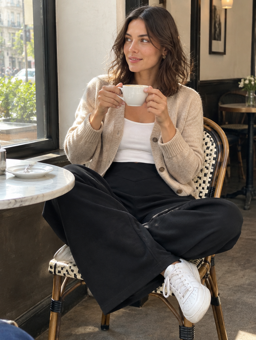 The Everyday Wide-Leg at a cafe